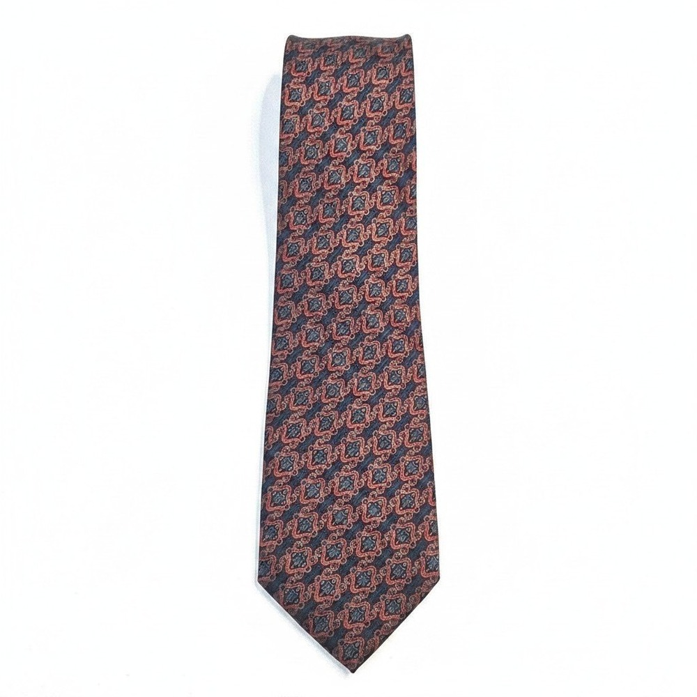 Brioni Mens Silk Tie‎ Red Blue Gold Geometric Medallion Hand Made Italy
